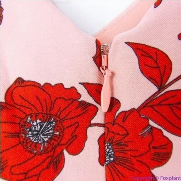 Adrianna Papell warm pink red floral print high low flutter sleeve dress size 14 - Picture 11 of 16